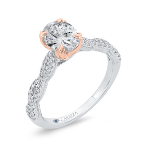 Crossover Shank White and Rose Gold Oval Diamond Engagement Ring CARIZZA CAO0534EH-37WP-1.25
