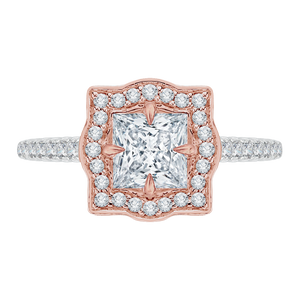 Semi-Mount White & Rose Gold Princess Diamond Engagement Ring CARIZZA CAP0047E-37WP