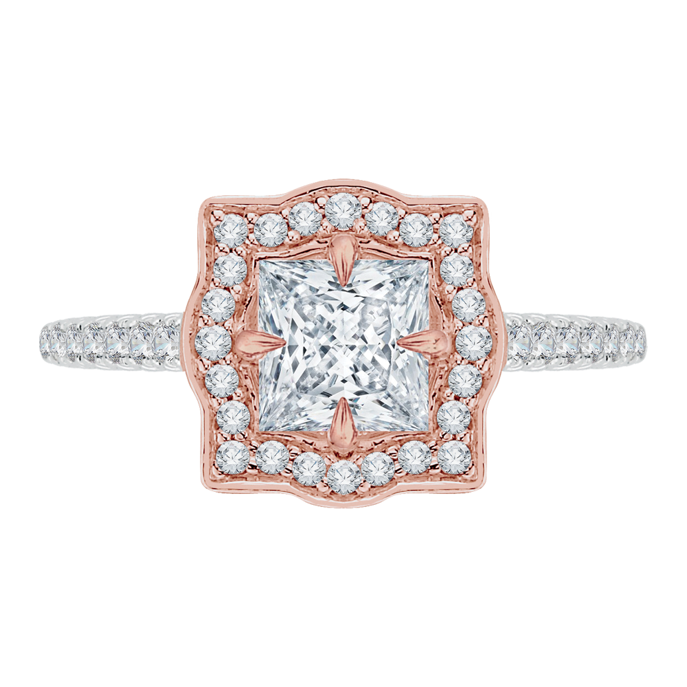Semi-Mount White & Rose Gold Princess Diamond Engagement Ring CARIZZA CAP0047E-37WP