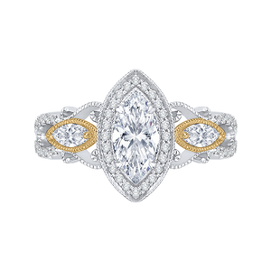 Marquise Three Stone White and Yellow Gold Engagement Ring CARIZZA CAQ0175EH-37WY
