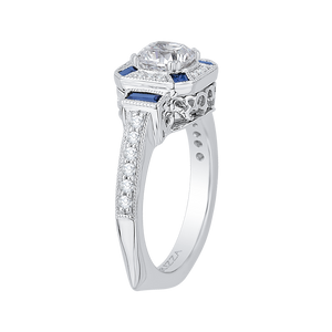 Sapphire Gemstone Cushion Cut Diamond Halo Engagement Ring CARIZZA CAU0064E-S37W