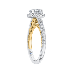 Two-Tone Gold Cushion Diamond Halo Engagement Ring CARIZZA CAU0084E-37WY