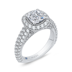 Cushion Diamond Halo Cathedral Style Engagement Ring CARIZZA CAU0086E-37W