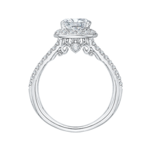 Load image into Gallery viewer, Split Shank Cushion Cut Diamond Halo Engagement Ring CARIZZA CAU0093E-37W
