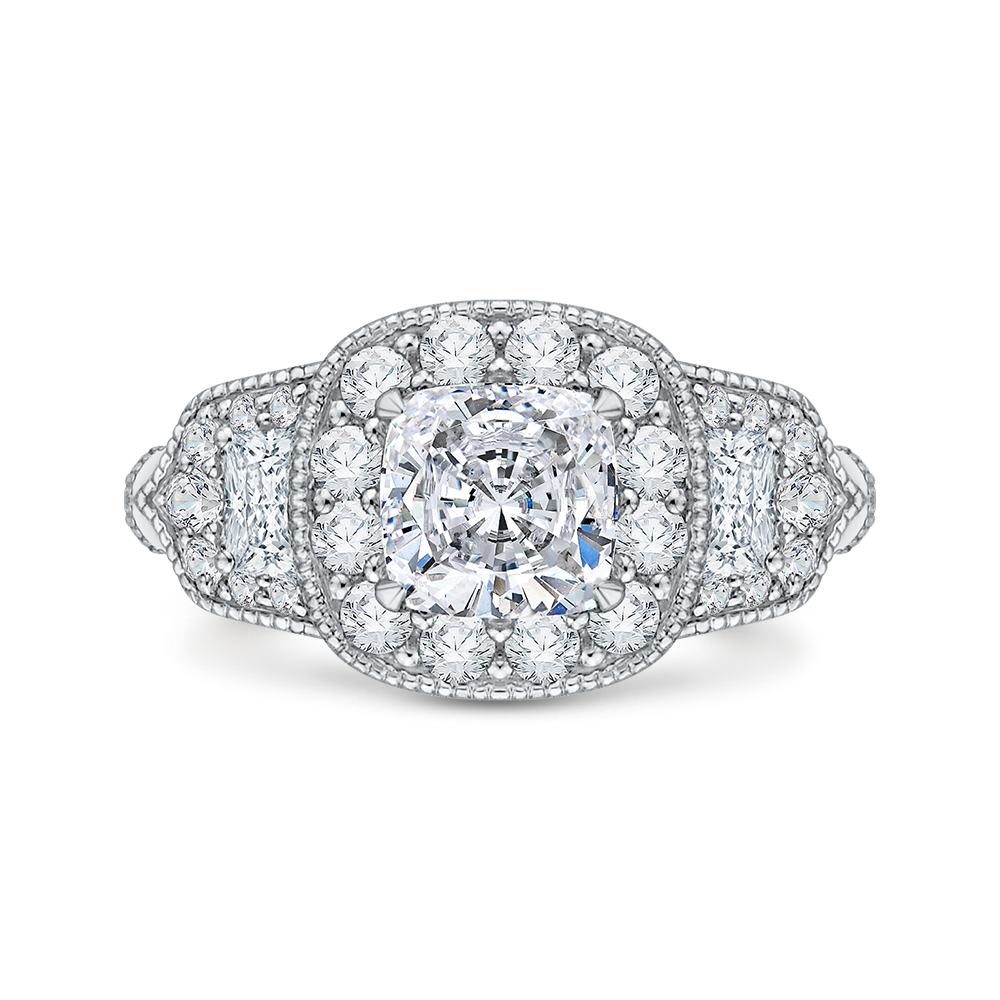 Cushion Diamond Halo Engagement Ring CARIZZA CAU0215E-37W-1.50