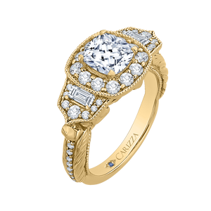 Vintage Cushion Diamond Halo Engagement Ring CARIZZA CAU0216E-37-1.50