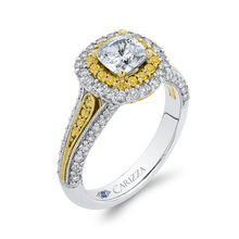 Load image into Gallery viewer, Split Shank Two Tone Gold Cushion Diamond Double Halo Engagement Ring CARIZZA CAU0236EHY-37WY-1.0
