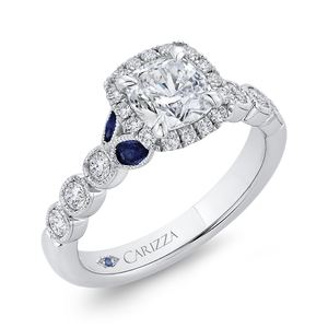 Sapphire Cushion Cut Diamond Halo Engagement Ring CARIZZA CAU0456EH-S37W-1.10