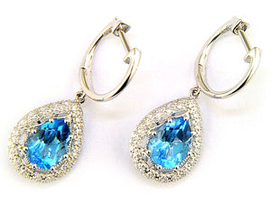 EFFY 14K WHITE GOLD DIAMOND; BLUE TOPAZ EARRINGS
