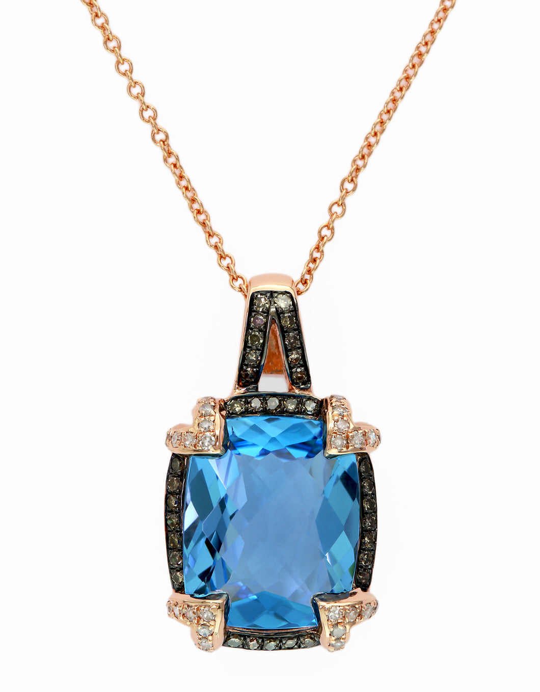 Effy 14K Rose Gold Diamond, Brown Diamond And Blue Topaz Pendant
