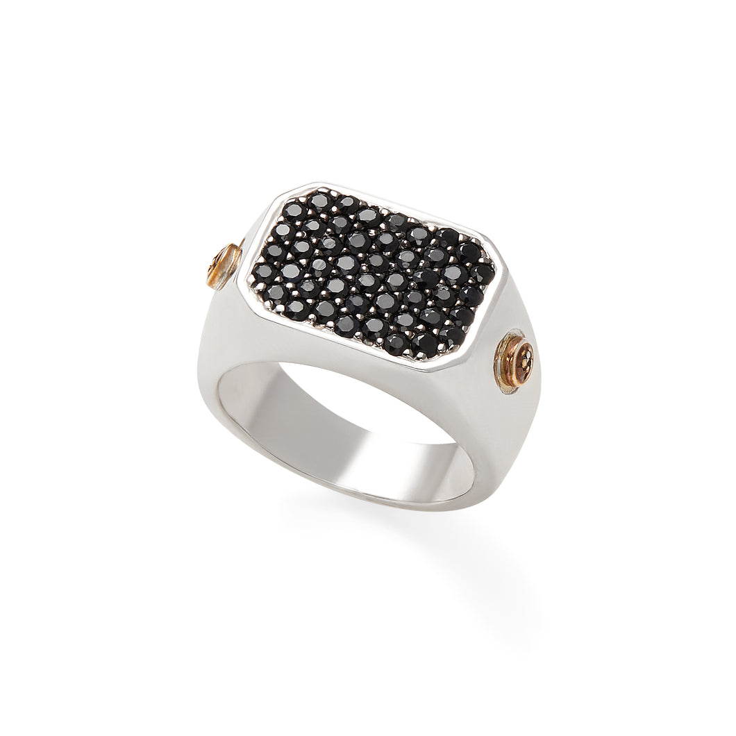Effy 925 Sterling Silver Diamond, Black Sapphire Ring