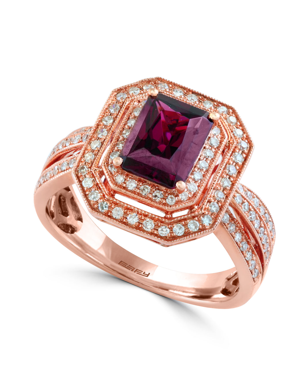 Effy 14K Rose Gold Diamond & Rhodolite Ring