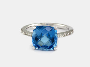 EFFY 14K WHITE GOLD DIAMOND&comma;BLUE TOPAZ RING