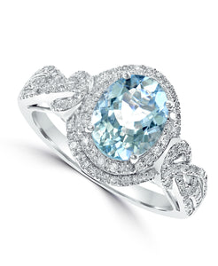 Effy 14K White Gold Diamond & Aquamarine Ring