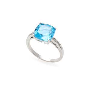 Effy 14K White Gold Diamond&comma; Blue Topaz Ring