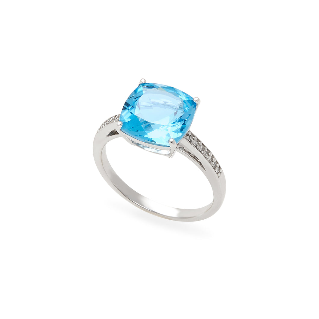 Effy 14K White Gold Diamond, Blue Topaz Ring