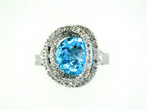 EFFY 14K WHITE GOLD DIAMOND&comma;BLUE TOPAZ RING