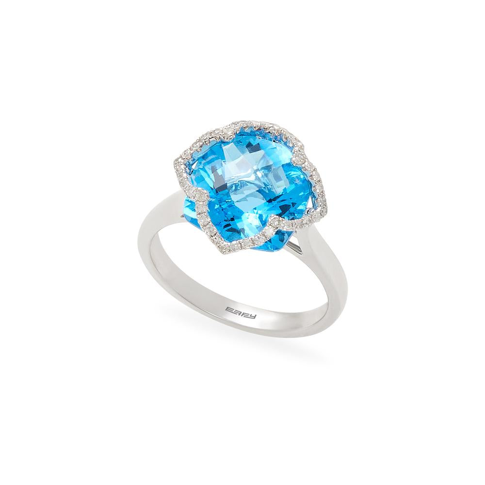 Effy 14K White Gold Diamond, Blue Topaz Ring