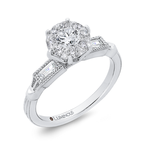 Round and Baguette Diamond Engagement Ring Luminous LUR0058-42W-1.50