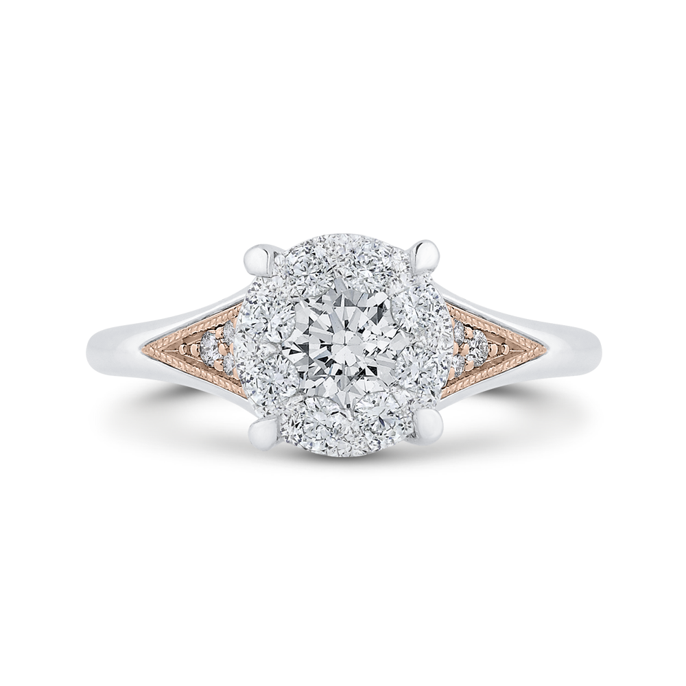 Rose and White Gold Round Diamond Halo Engagement Ring Luminous LUR0188-42WP-2.00