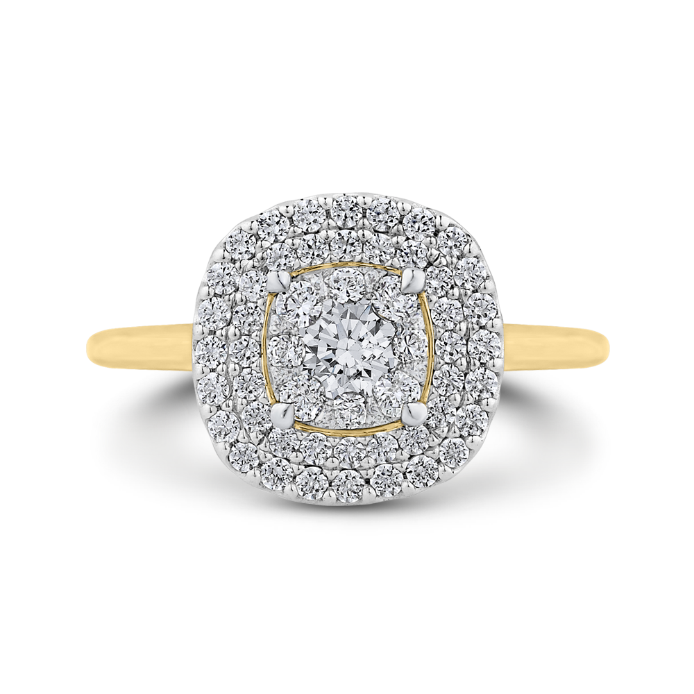 Yellow Gold Plain Shank Round Diamond Double Halo Engagement Ring Luminous LURU0110-42YW-1.00