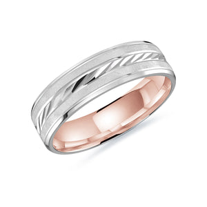 Pink and White Metal Satin and High Polish Men's Malo Wedding Band LUX-206-6WZP