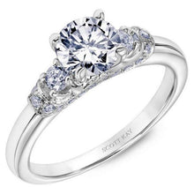 Load image into Gallery viewer, Ladies Gold 3 Stone Crown Setting Mounting with Millgrain 0.38 Carat Weight Diamond Ring
