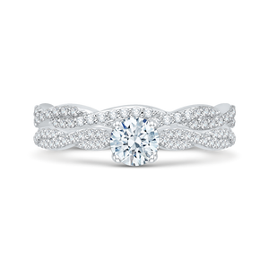 Criss-Cross Shank Diamond Floral Engagement Ring Promezza PR0023EC-02W