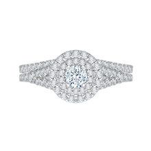 Load image into Gallery viewer, Split Shank Double Halo Round Diamond Engagement Ring Promezza PR0033EC-02W

