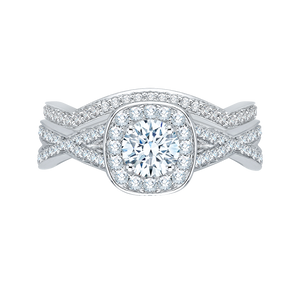 Split Shank Round Diamond Halo Engagement Ring Promezza PR0063EC-02W