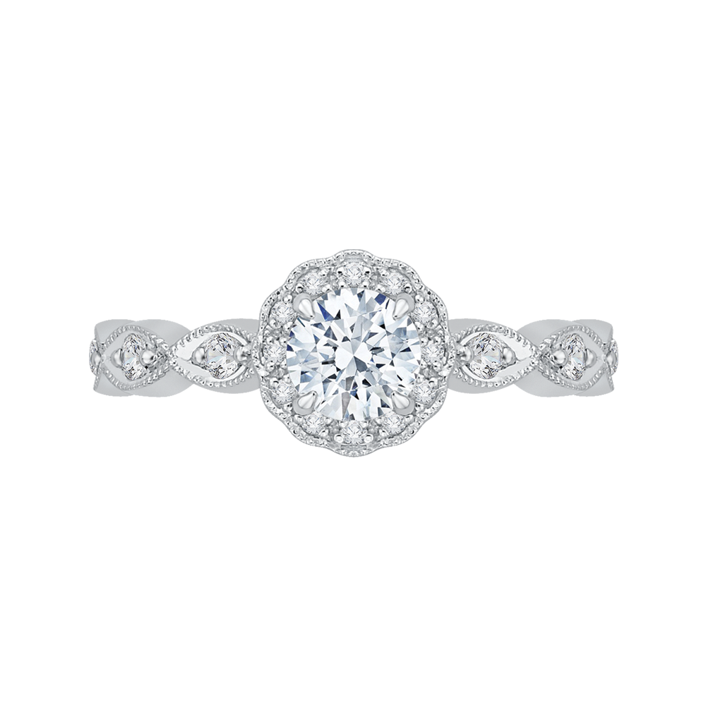 Floral Halo Engagement Ring with Round Diamond Promezza PR0075ECQ-44W-.50
