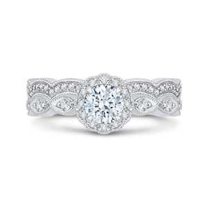 Floral Halo Engagement Ring with Round Diamond Promezza PR0075ECQ-44W-.50