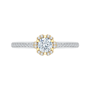 Round Diamond Floral Engagement Ring With Two Tone Gold Promezza PR0078EC-44WY