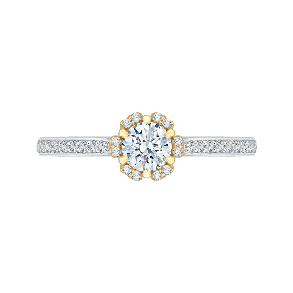 Round Diamond Floral Engagement Ring With Two Tone Gold Promezza PR0078EC-44WY