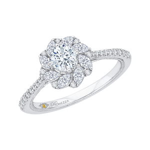 Floral Halo Engagement Ring with Round Diamond Promezza PR0090EC-44W