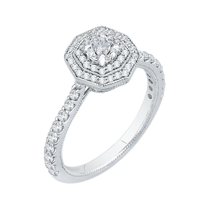 Octagon Shape Double Halo Engagement Ring Promezza PR0091EC-44W