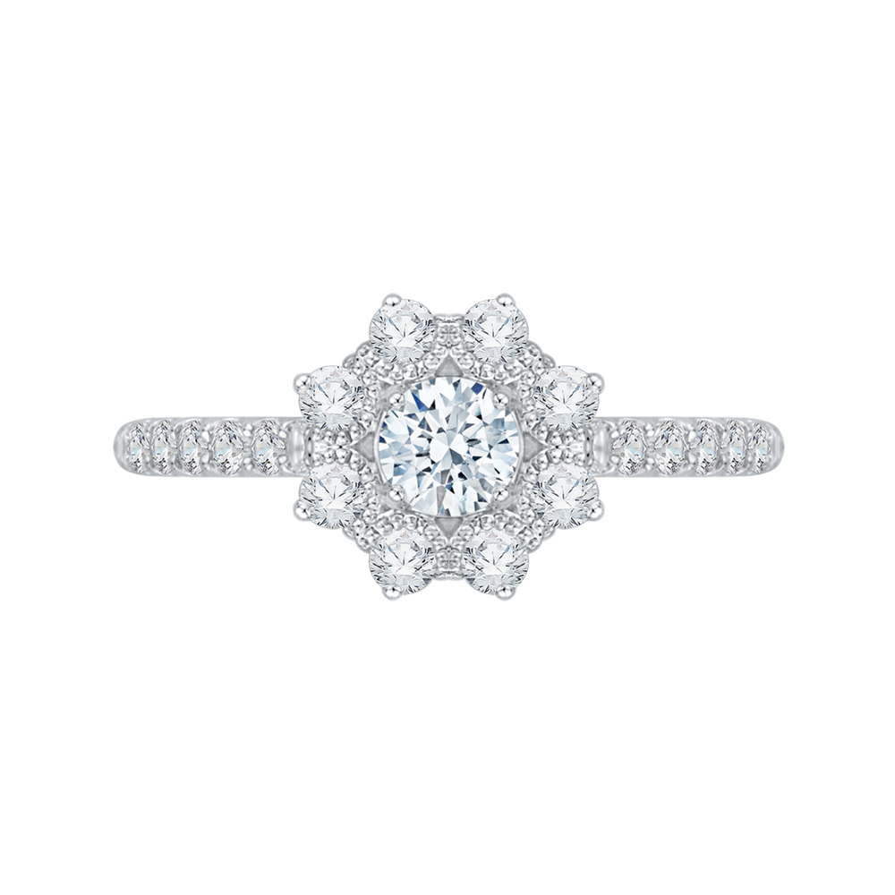 Round Diamond with Floral Halo Engagement Ring Promezza PR0104ECH-44W
