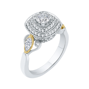White and Yellow Gold Double Halo Diamond Engagement Ring Promezza PR0116EC-44WY-.33