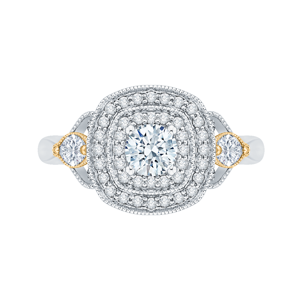 White and Yellow Gold Double Halo Diamond Engagement Ring Promezza PR0116EC-44WY-.33