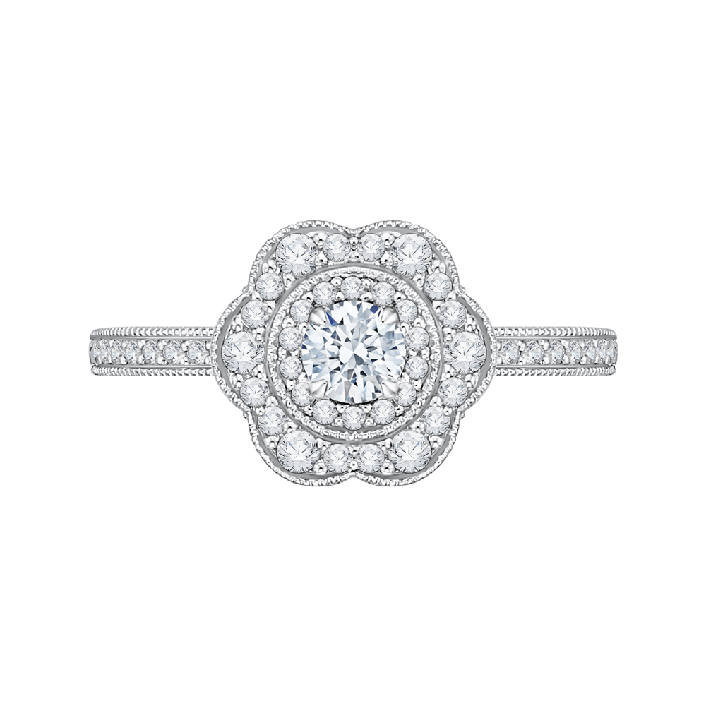 Floral Halo Diamond Engagement Ring Promezza PR0134ECH-44W-.25