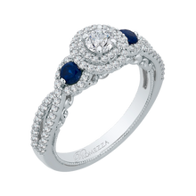 Load image into Gallery viewer, Sapphire Three Stone Engagement Ring with Round Cut Diamond Promezza PR0146ECH-S44W-.25

