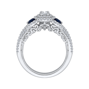 Sapphire Three Stone Engagement Ring with Round Cut Diamond Promezza PR0146ECH-S44W-.25