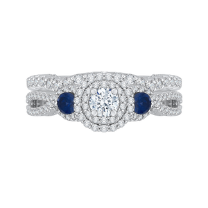 Sapphire Three Stone Engagement Ring with Round Cut Diamond Promezza PR0146ECH-S44W-.25
