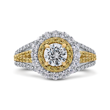 Load image into Gallery viewer, Split Shank Two Tone Gold Double Halo Engagement Ring Promezza PR0173ECY-44W-.75
