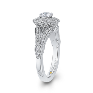 Split Shank Double Halo Engagement Ring with Round Diamond Promezza PR0174EC-44W-.50