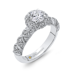 Floral Halo Round Diamond Engagement Ring Promezza PR0180ECH-44W-.75