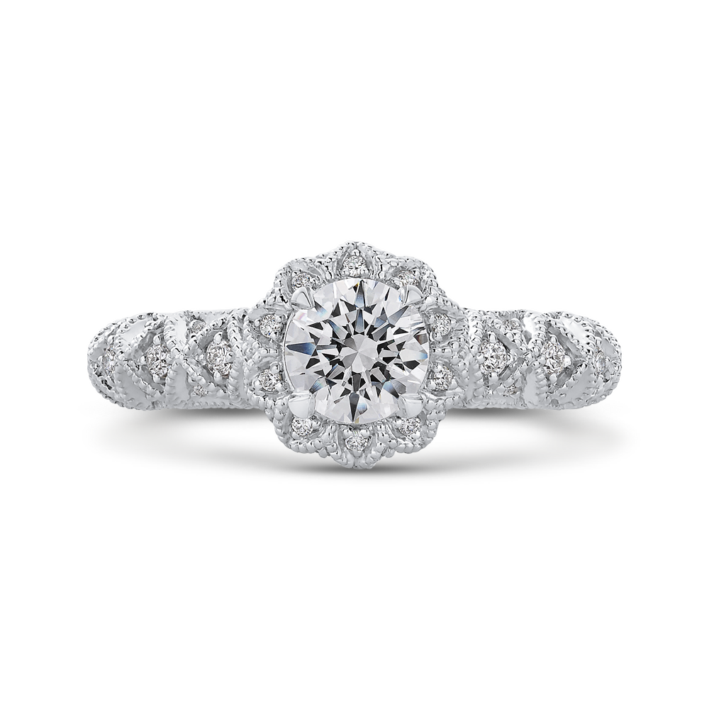 Floral Halo Round Diamond Engagement Ring Promezza PR0180ECH-44W-.75