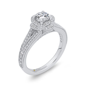 Split Shank Oval Halo Engagement Ring with Round Diamond Promezza PR0190ECH-44W-.50