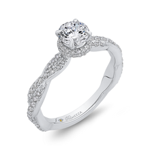 Load image into Gallery viewer, Round Diamond Floral Engagement Ring with Crossover Shank Promezza PR0192ECQ-44W-.75
