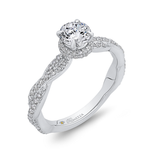 Round Diamond Floral Engagement Ring with Crossover Shank Promezza PR0192ECQ-44W-.75